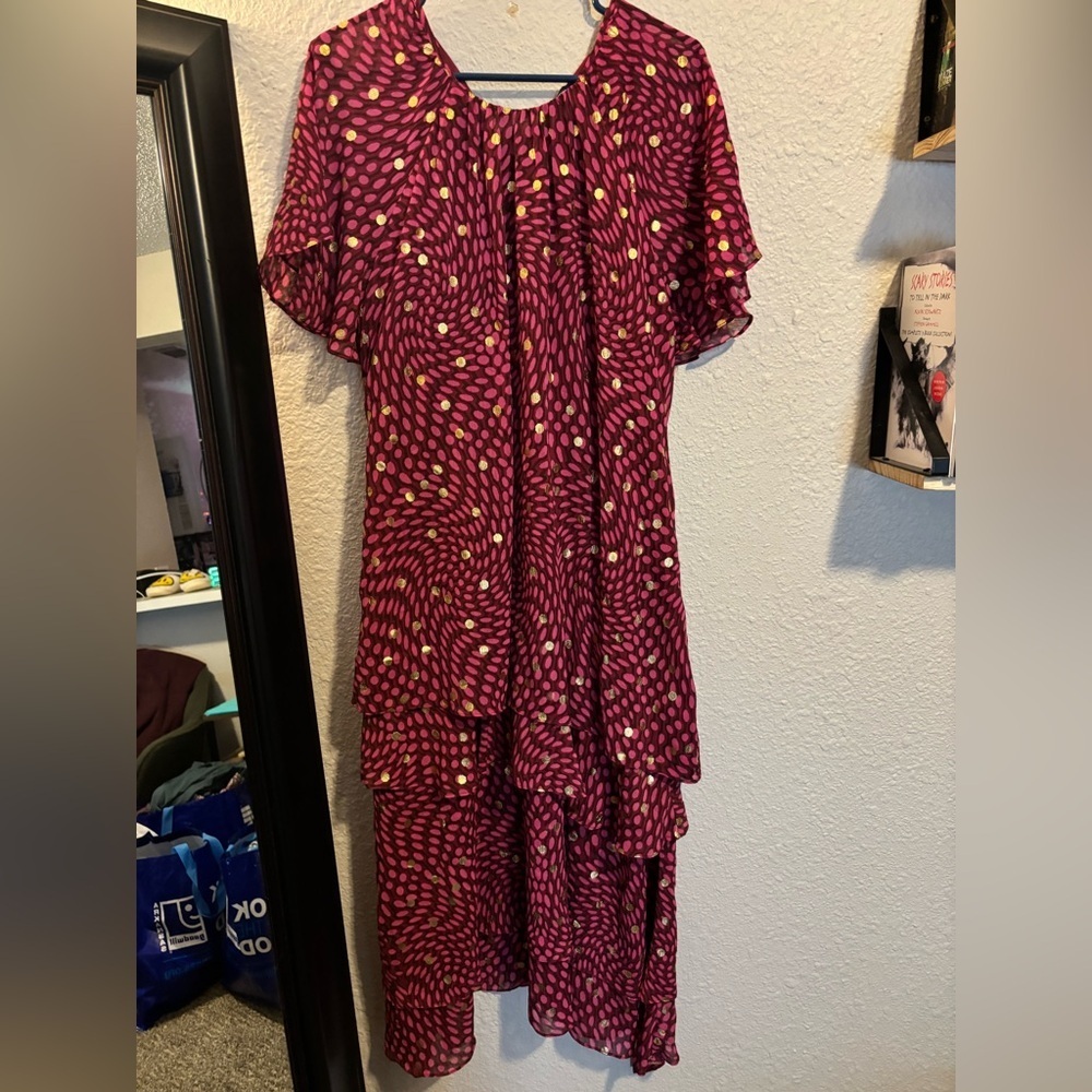 Scoop Women’s Medium Red and Yellow Patterned Polka Dot Midi Dress
